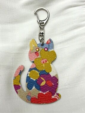 Upcycled COACH Multicolor Floral Cat Keychain Bag Charm